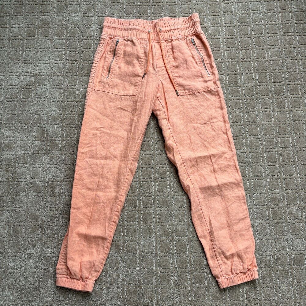 Athleta Cabo Linen Jogger Pant Women's 2 Peach Orange Pull On Travel Vacation